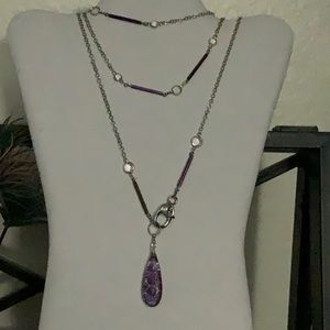 Purple Gem Rainbow Chain Rhinestone Silver Loop & Rainbow Spaced Lariat O.O.A.K.